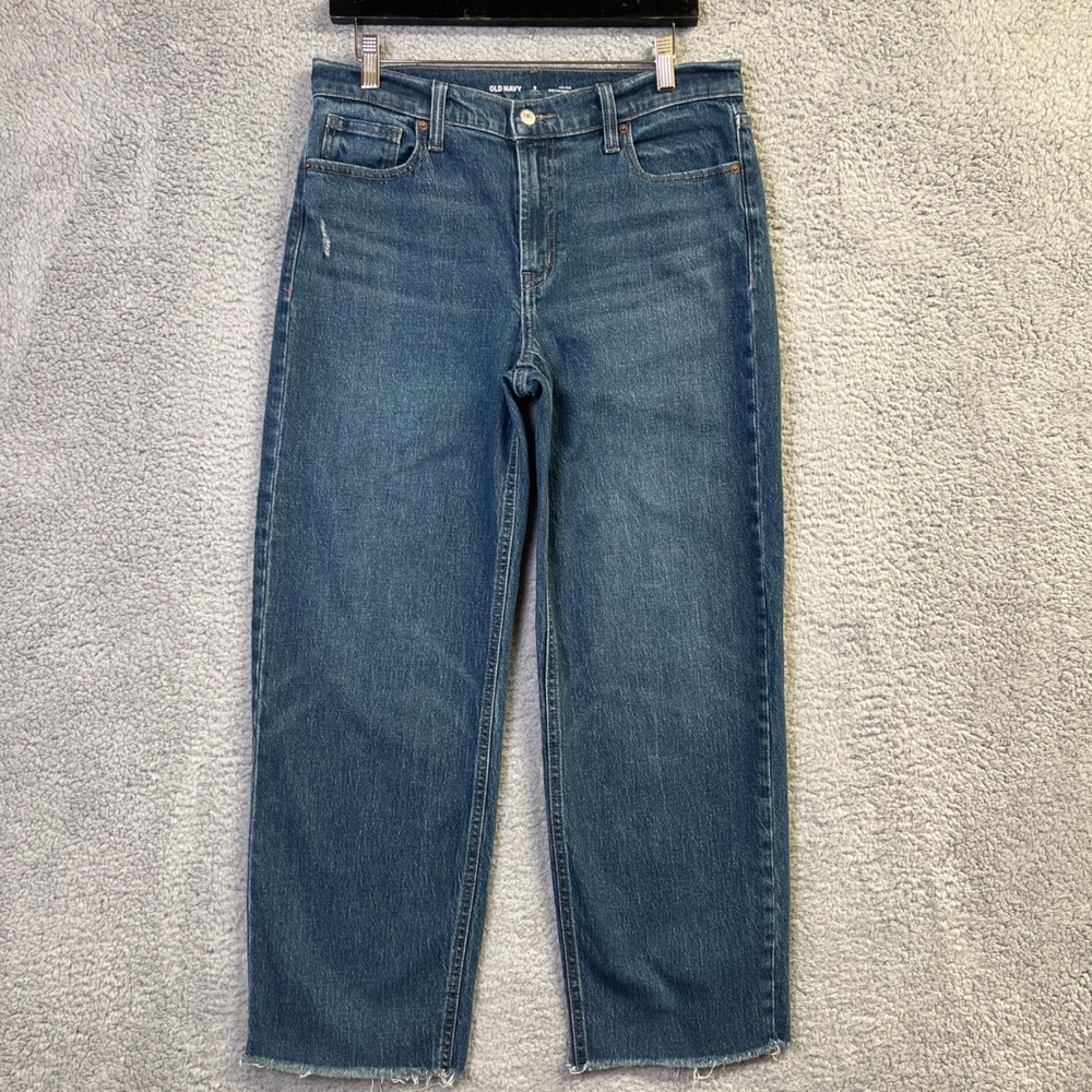 Old Navy Boyfriend Loose Jeans Women 8T Blue Denim Raw Hem Medium Wash Mid-Rise